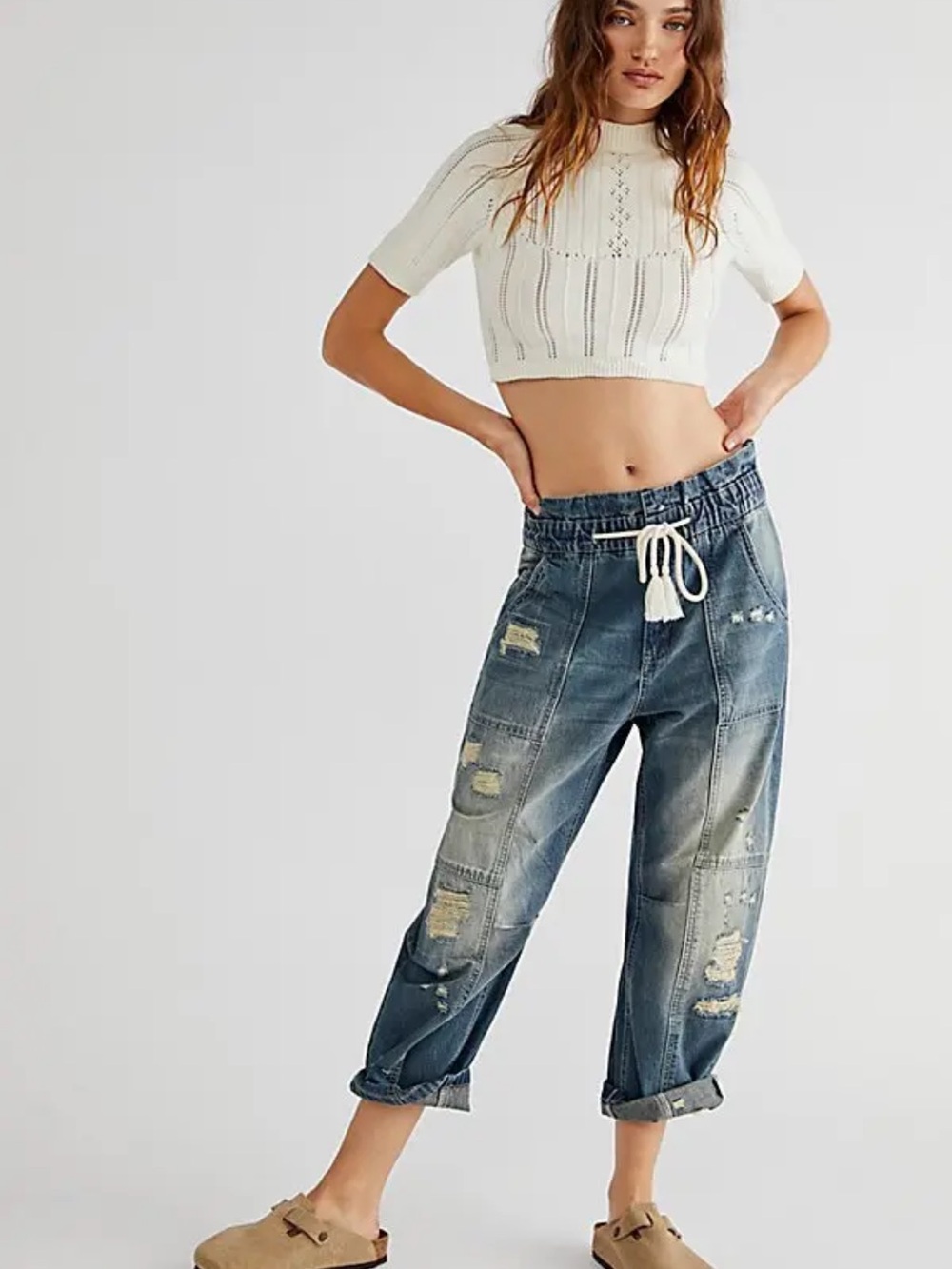 We The Free In My Time Denim Cargo Jeans by Free People Size L